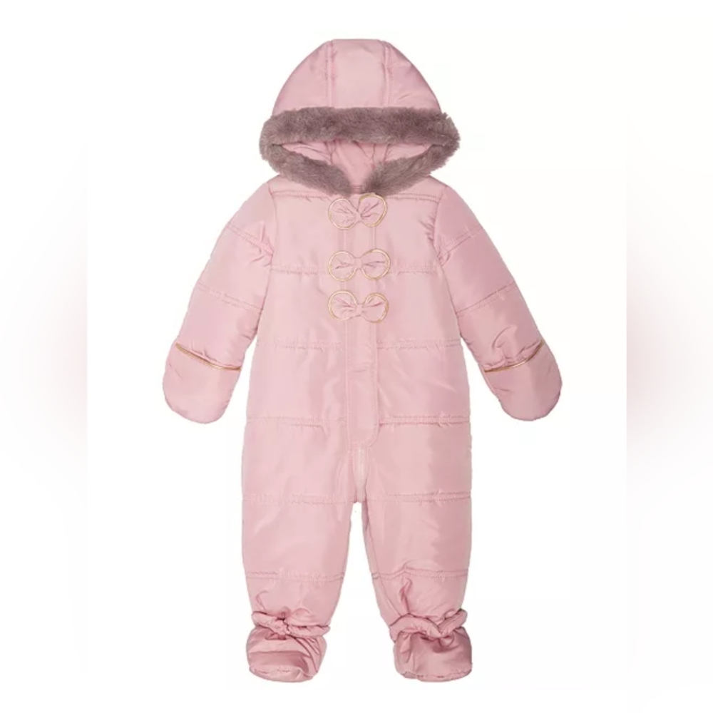 First Impressions Pink Faux Fur Snowsuit with Removable feet size 12 mon.
